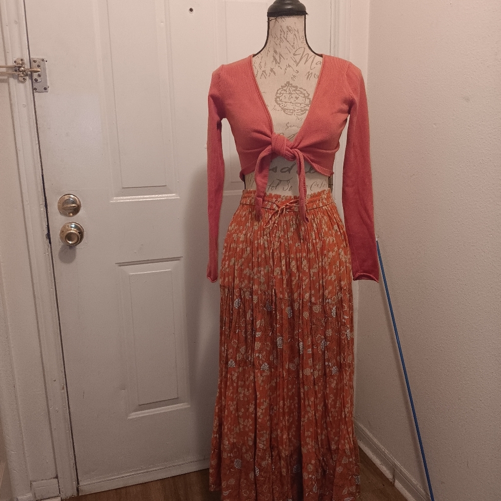 Derek Heart coral Maxi A-Line Skirt with Tie Front